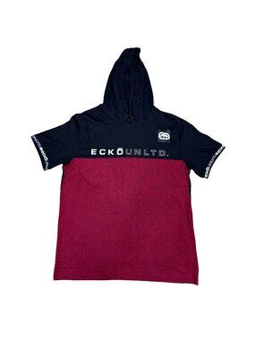 Ecko Unltd Mens XL Black & Red Short Sleeve Hoodie T-Shirt Vintage Color Block